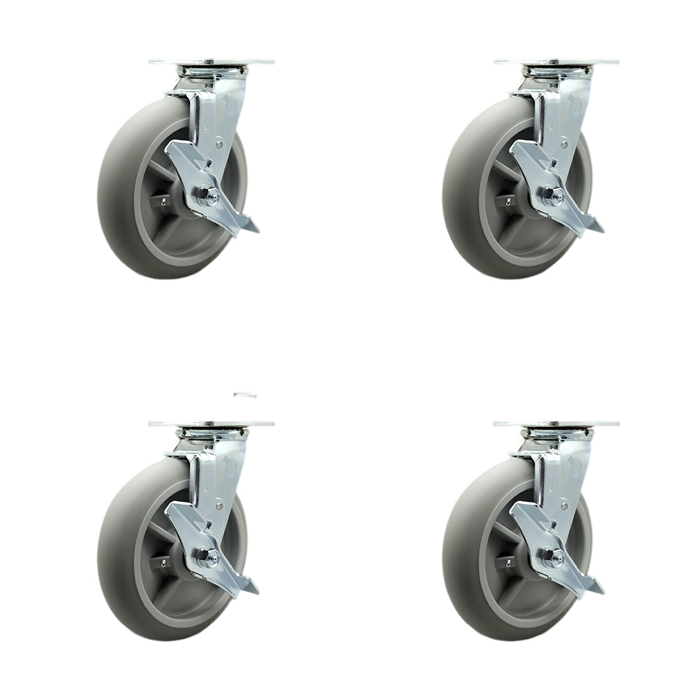 SCC-SS30S820-TPRBD-TLB-BSL-2-TLB-2 Stainless Steel Heavy Duty Swivel Caster Set with 8 in. Thermoplastic Donut Tread Wheel & Ball Bearing