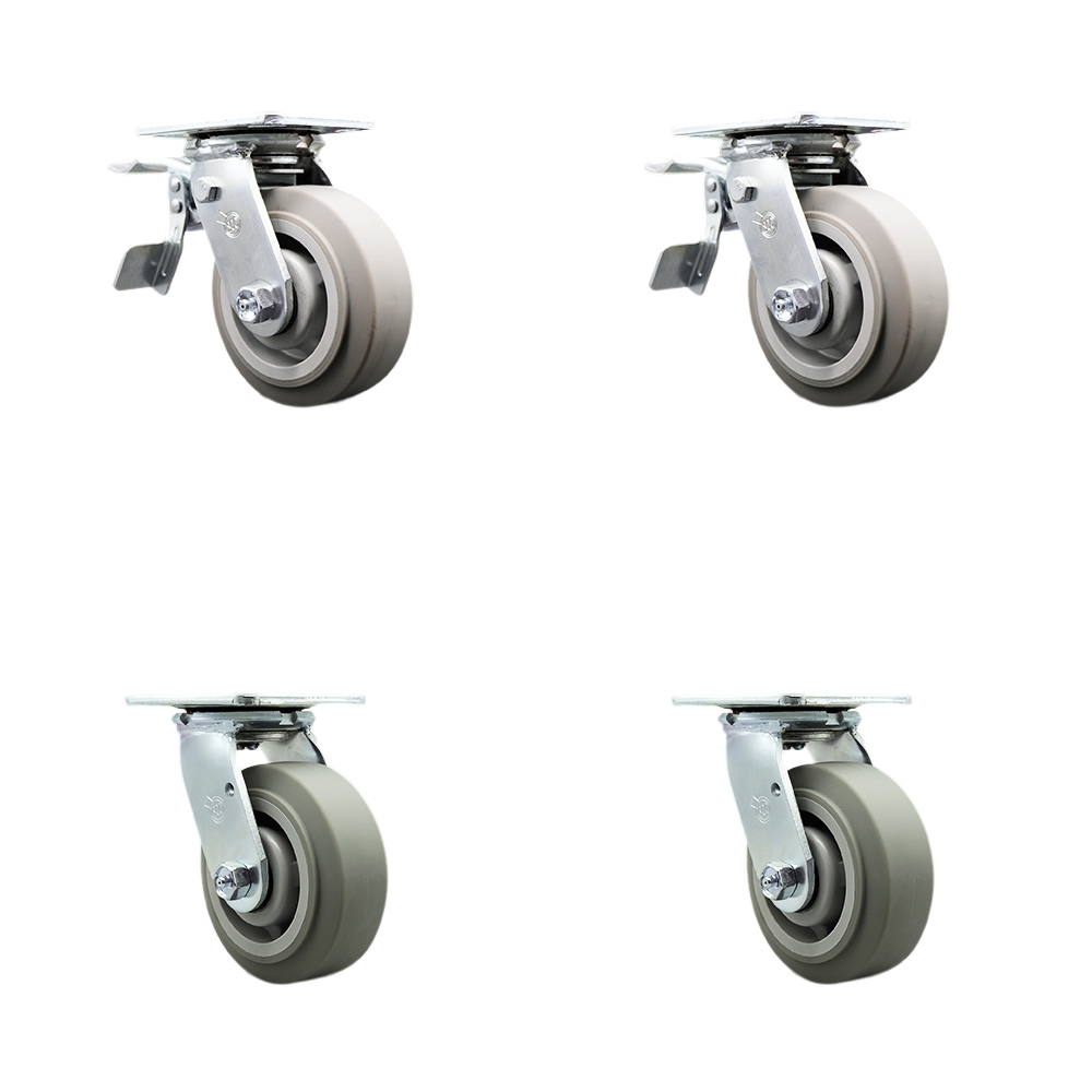 SCC-TTL30S520-TPRBF-2-S-2 Heavy Duty Swivel Caster with 5 in. Thermoplastic Rubber Flat Tread Wheels & Ball Bearings - Set of 4
