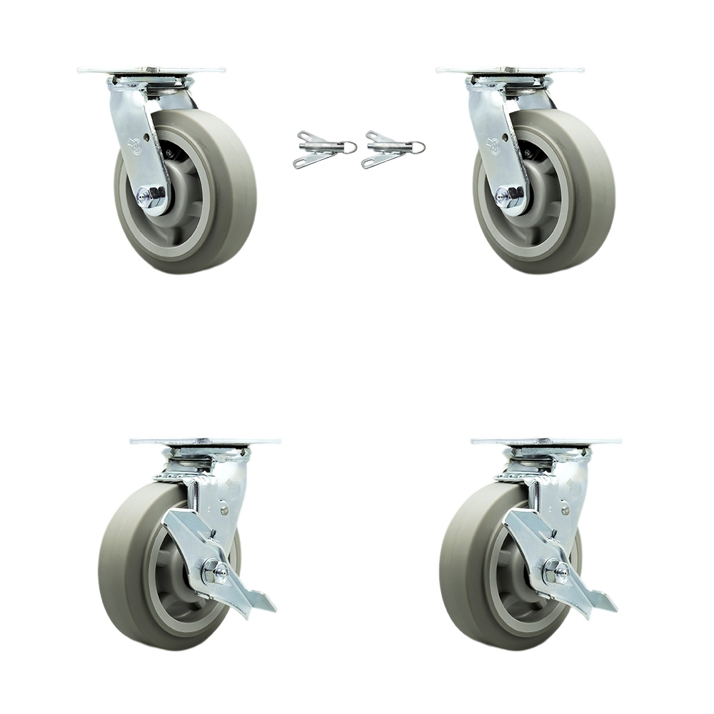 SCC-30CS620-TPRBF-BSL-2-TLB-2 Heavy Duty Swivel Caster with 6 in. Thermoplastic Rubber Flat Tread Wheels & Ball Bearings - Set of 4