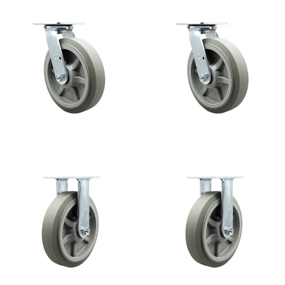 SCC-30CS820-TPRBF-BSL-2-R-2 Heavy Duty Swivel Caster with 8 in. Thermoplastic Rubber Flat Tread Wheels & Ball Bearings - Set of 4