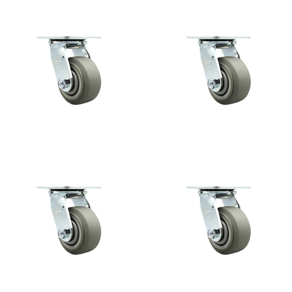 SCC-SS30S420-TPRBF-BSL-4 Stainless Steel Heavy Duty Swivel Caster with 4 in. Thermoplastic Rubber Flat Tread Wheels & Ball Bearings - Set of 4