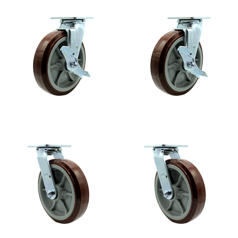 SCC-SS30S820-PPUB-TLB-BSL-2-BSL-2 Stainless Steel Heavy Duty Swivel Caster with 8 in. Poly Wheel & Ball Bearing - Set of 4