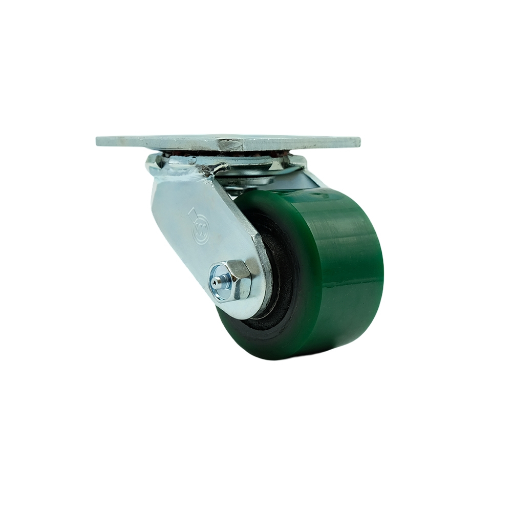 Heavy Duty Swivel Top Plate Caster with 3.25 in. Green Polyurethane on Cast Iron Wheel & Ball Bearings - 600 lbs Capacity per Caster