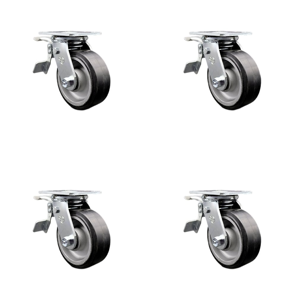 SCC-TTL30S520-RAB-4 Heavy Duty Swivel Caster with 5 in. Rubber on Aluminum Wheels & Ball Bearings - 2000 lbs Total Capacity - Set of 4