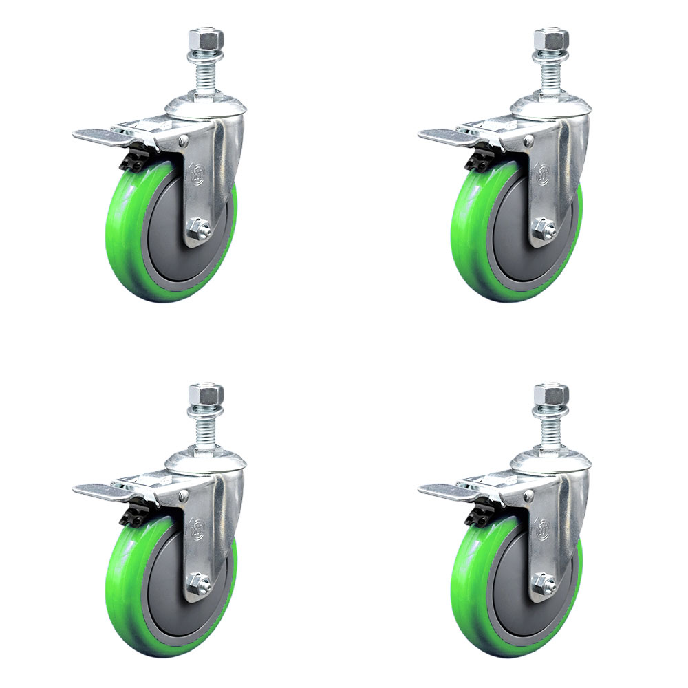 SCC-TSTTL20S514-PPUB-GRN-M1215-4 Polyurethane Swivel Threaded Stem Caster with 5 x 1.25 in. Green Wheels & 12 mm Stems - Set of 4