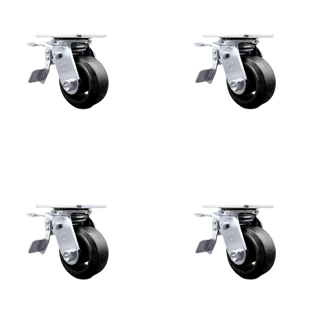 SCC-TTL30S420-RSB-4 Heavy Duty Swivel Caster with 4 in. Rubber on Metal Wheels & Ball Bearings - 1600 lbs Total Capacity - Set of 4