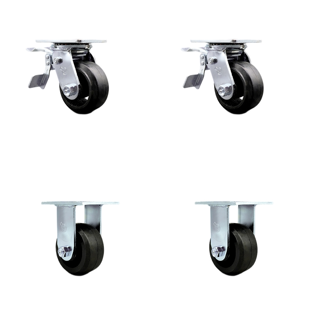 SCC-TTL30S420-RSB-2-R-2 Heavy Duty Swivel Caster with 4 in. Rubber on Metal Wheels & Ball Bearings - 1600 lbs Total Capacity - Set of 4
