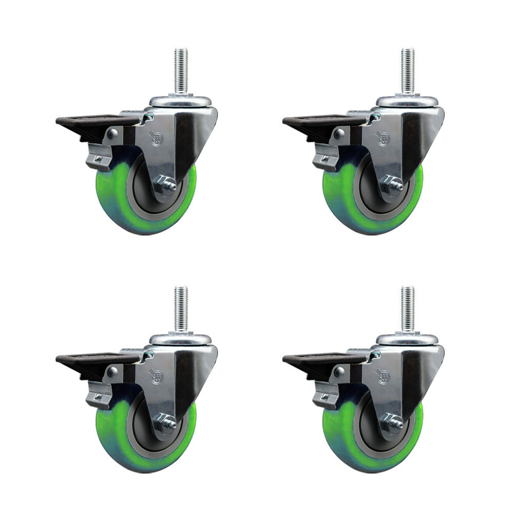 SCC-TS20S3514-PPUB-GRN-PLB-34212-4 Polyurethane Swivel Threaded Stem Caster with 3.5 x 1.25 in. Green Wheels & 0.75 in. Stems - Set of 4