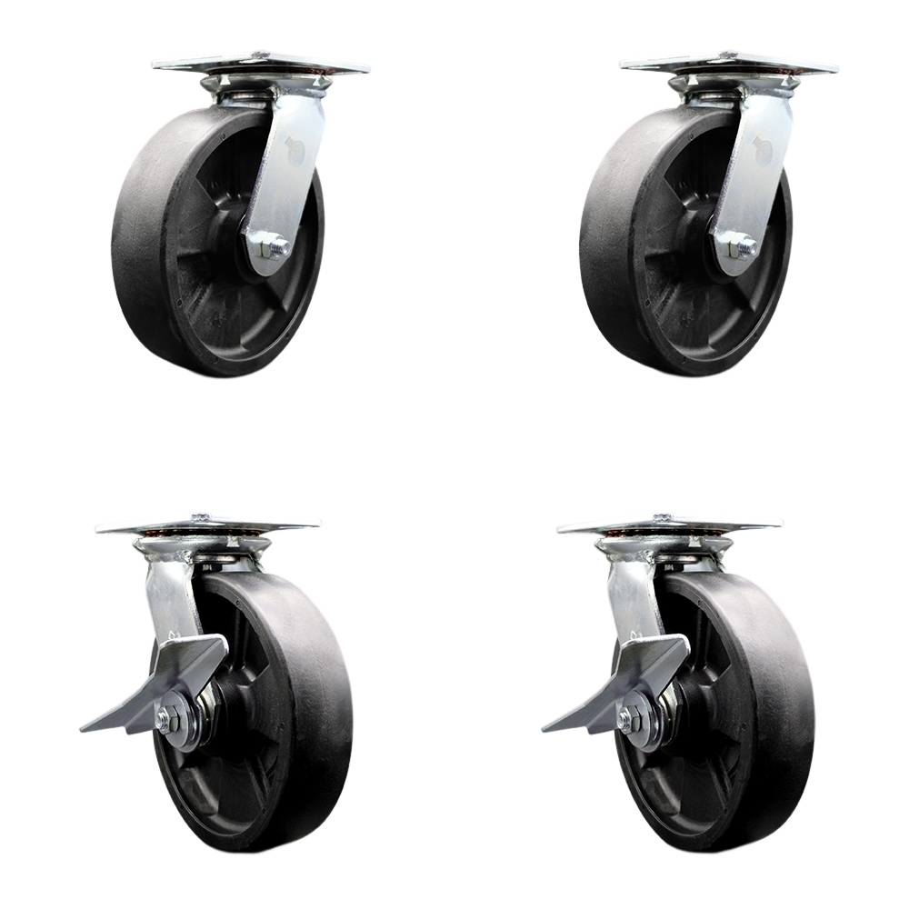Heavy Duty Large Top Plate Glass Filled Nylon Swivel Caster with Maintenance Free Bearing with 8 x 2 in. Black Wheel - 6000 lbs Capacity - Set of 4