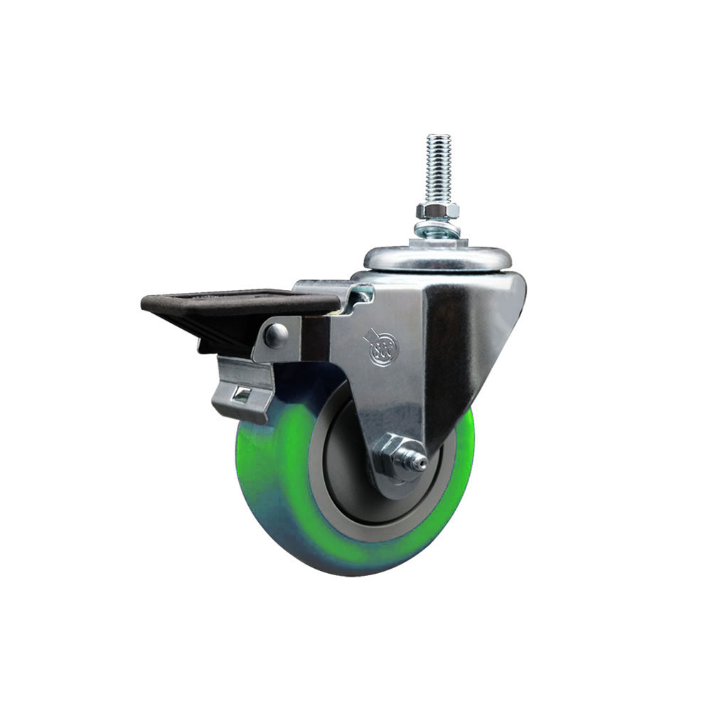 SCC-TS20S3514-PPUB-GRN-PLB-M1215 Polyurethane Swivel Threaded Stem Caster with 3.5 x 1.25 in. Green Wheel & 12 mm Stem & Posi Locking Brake