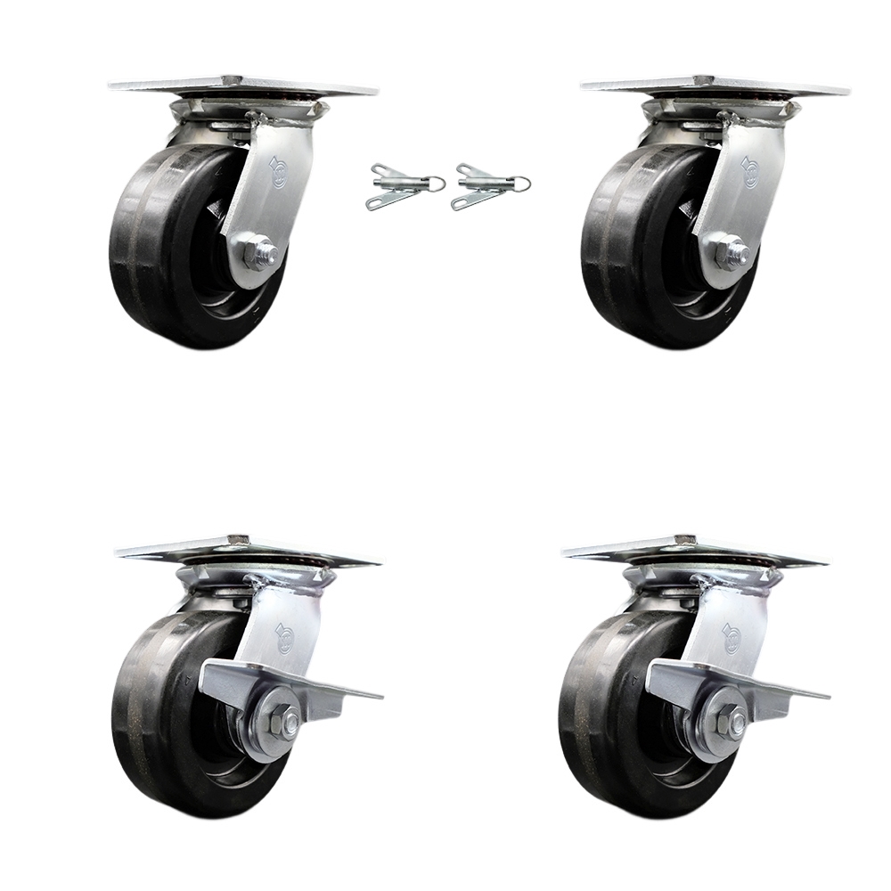 SCC-35S520-PHB-BSL-2-SLB-2 Heavy Duty Large Top Plate Phenolic Swivel Caster with Maintenance Free Bearings with 5 x 2 in. Black Wheels - Set of 4