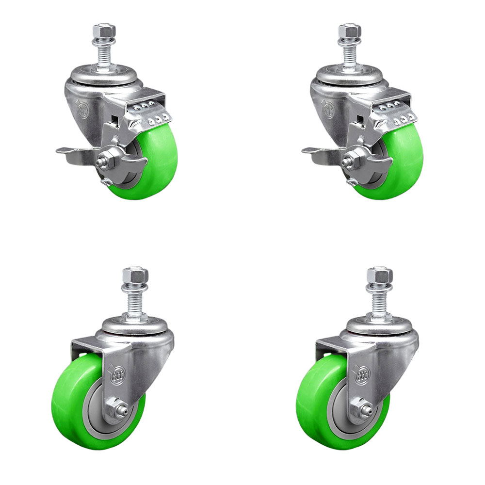 SCC-TS20S3514-PPUB-GRN-TLB-121315-2-S-2 Polyurethane Swivel Threaded Stem Caster with 3.5 x 1.25 in. Green Wheels & 0.5 in. Stems - Set of 4