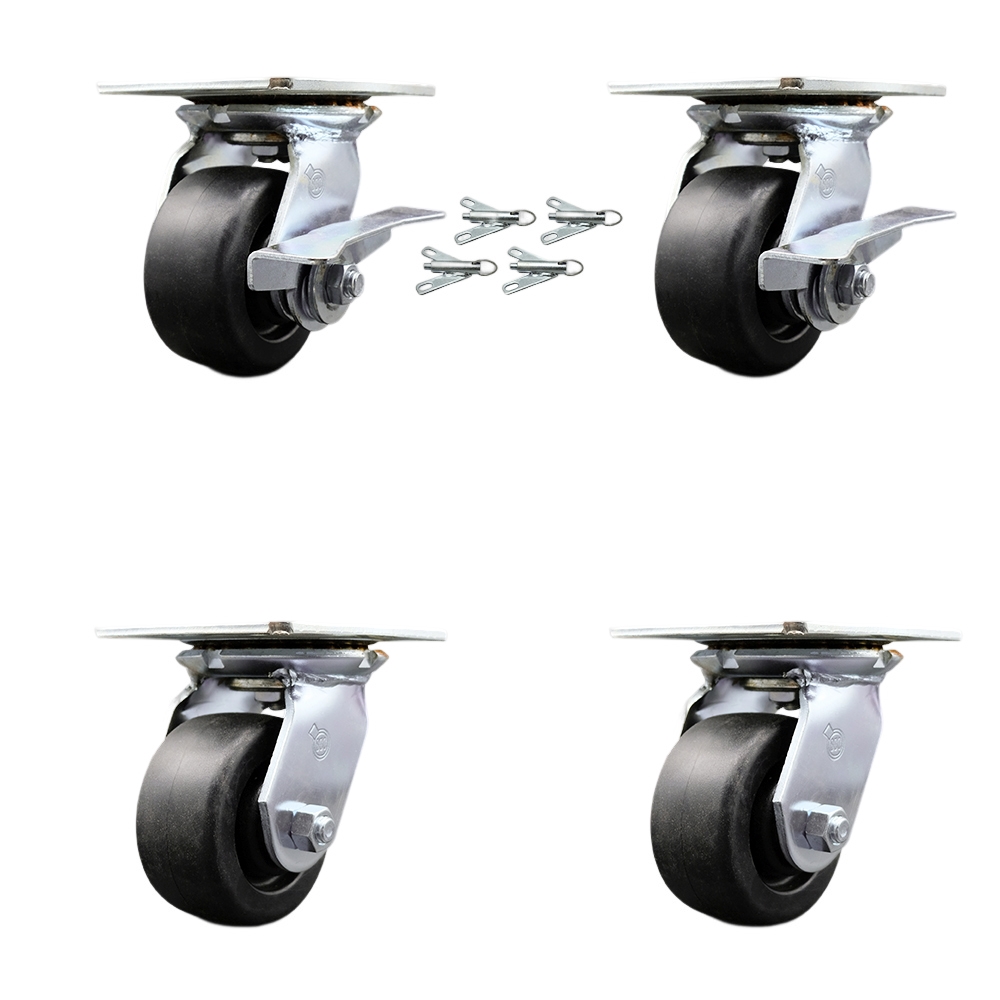 Heavy Duty Large Top Plate Polyolefin Swivel Caster with Maintenance Free Bearings with 4 x 2 in. Black Wheels - Set of 4