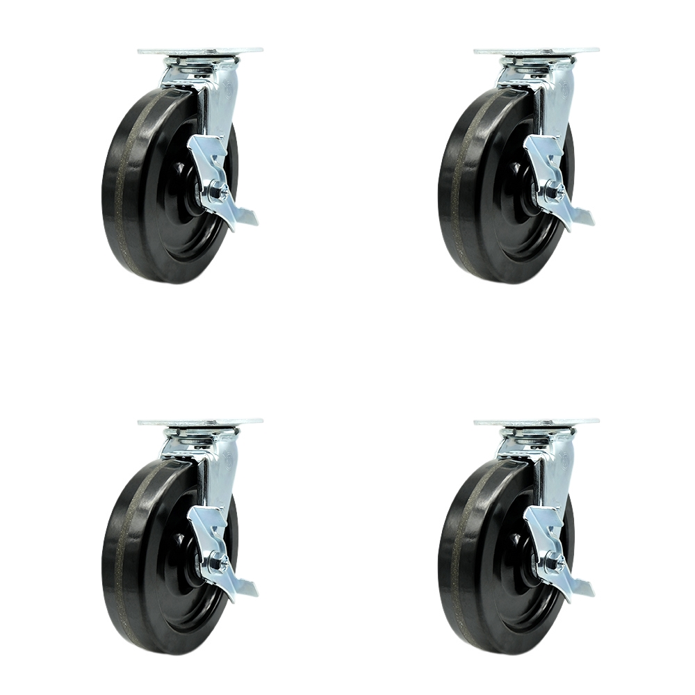 SCC-30CS820-PHB-TLB-BSL-2-TLB-2 Heavy Duty Swivel Caster with 8 in. Phenolic Wheels & Ball Bearings - Set of 4