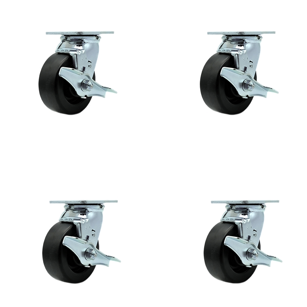 SCC-30CS520-POB-TLB-BSL-4 Heavy Duty Swivel Caster with 5 in. Polyolefin Wheels & Ball Bearings - 2600 lbs Total Capacity - Set of 4