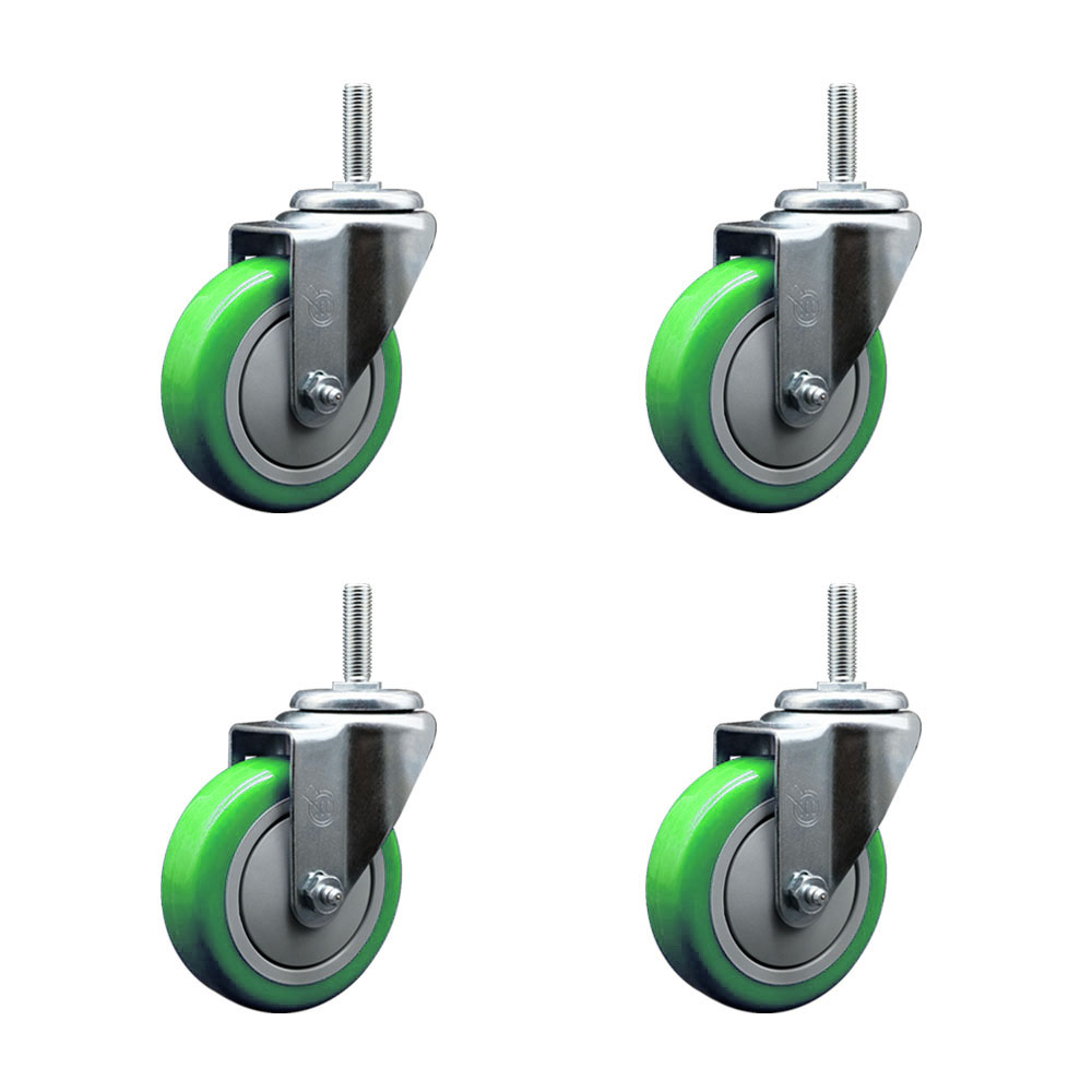 SCC-TS20S414-PPUB-GRN-58212-4 Polyurethane Swivel Threaded Stem Caster with 4 x 1.25 in. Green Wheels & 0.63 in. Stems - Set of 4