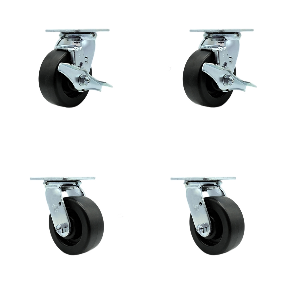 SCC-SS30S520-POB-TLB-BSL-2-BSL-2 Stainless Steel Heavy Duty Swivel Caster Set with 5 in. Polyolefin Wheel & Ball Bearing