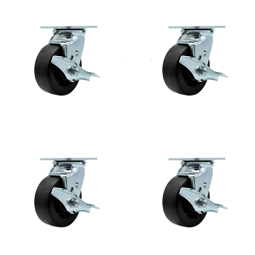 SCC-SS30S520-POB-TLB-BSL-2-TLB-2 Stainless Steel Heavy Duty Swivel Caster with 5 in. Polyolefin Wheels & Ball Bearings - Set of 4