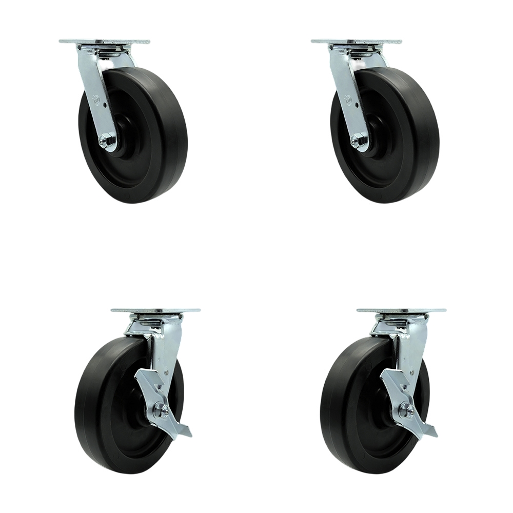 SCC-SS30S820-POB-BSL-2-TLB-2 Stainless Steel Heavy Duty Swivel Caster with 8 in. Polyolefin Wheels & Ball Bearings - Set of 4