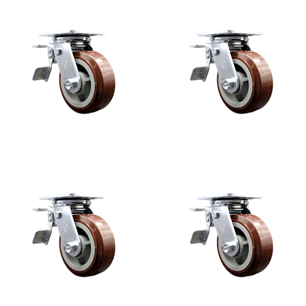 SCC-TTL30S520-PPUB-4 Heavy Duty Swivel Caster with 5 in. Polyurethane Wheels & Ball Bearings - 3000 lbs Total Capacity - Set of 4