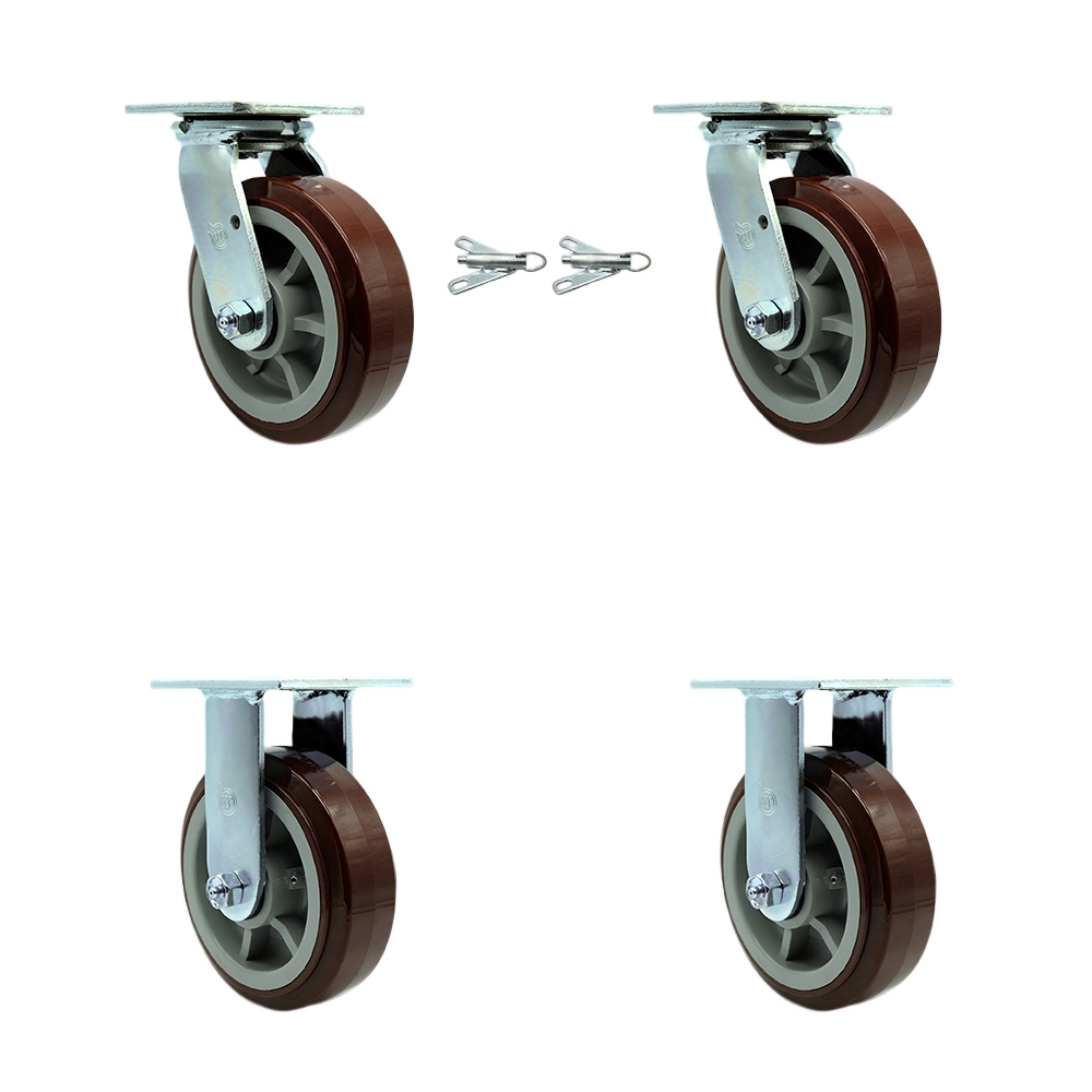 SCC-30CS620-PPUB-BSL-2-R-2 Heavy Duty Swivel Caster with 6 in. Polyurethane Wheels & Ball Bearings - 3600 lbs Total Capacity - Set of 4
