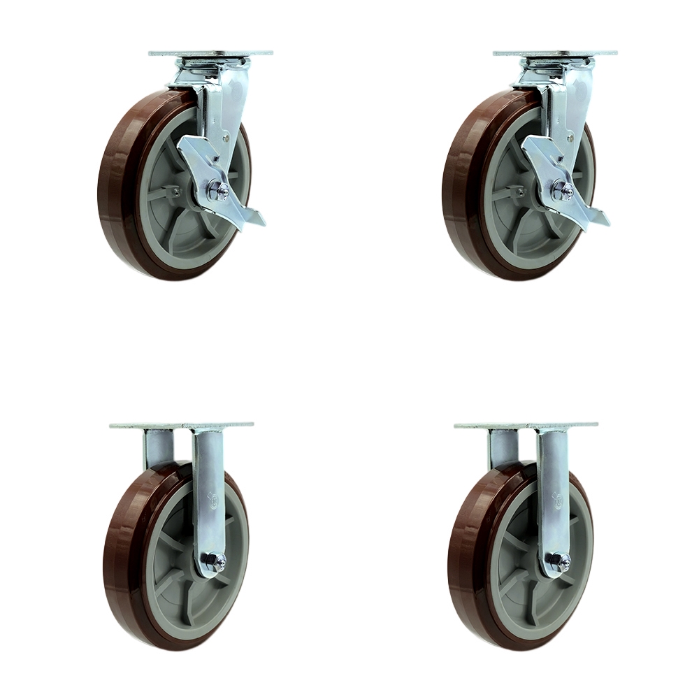 SCC-30CS820-PPUB-TLB-2-R820-2 Heavy Duty Swivel Caster with 8 in. Polyurethane Wheels & Ball Bearings - 4000 lbs Total Capacity - Set of 4