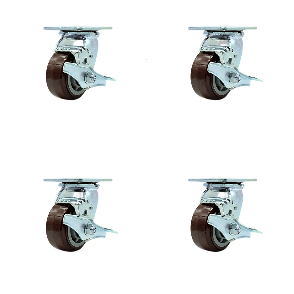 SCC-SS30S420-PPUB-TLB-BSL-2-TLB-2 Stainless Steel Heavy Duty Swivel Caster with 4 in. Polyurethane Wheels & Ball Bearings - Set of 4