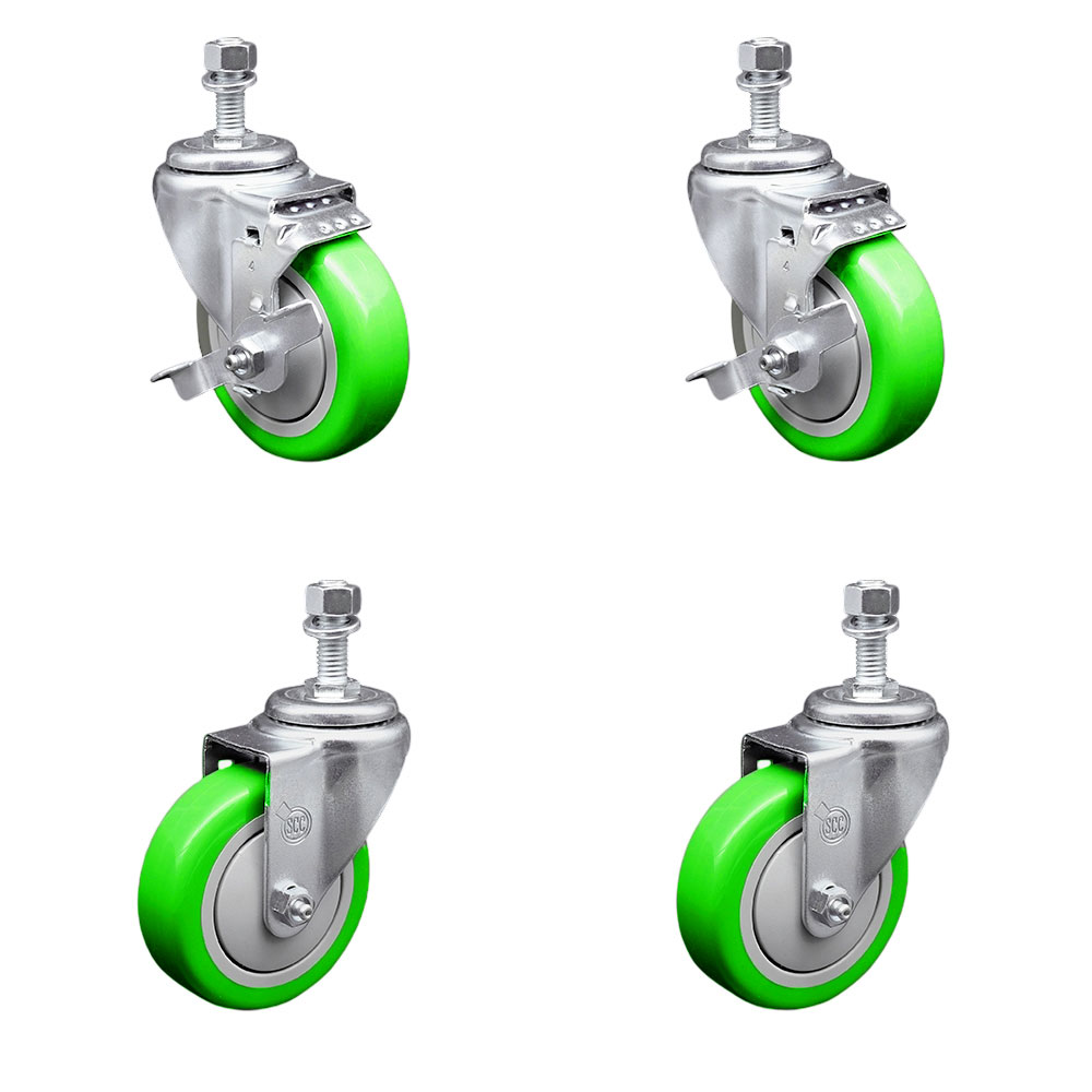 SCC-TS20S414-PPUB-GRN-TLB-121315-2-S-2 Polyurethane Swivel Threaded Stem Caster with 4 x 1.25 in. Green Wheels & 0.5 in. Stems - Set of 4
