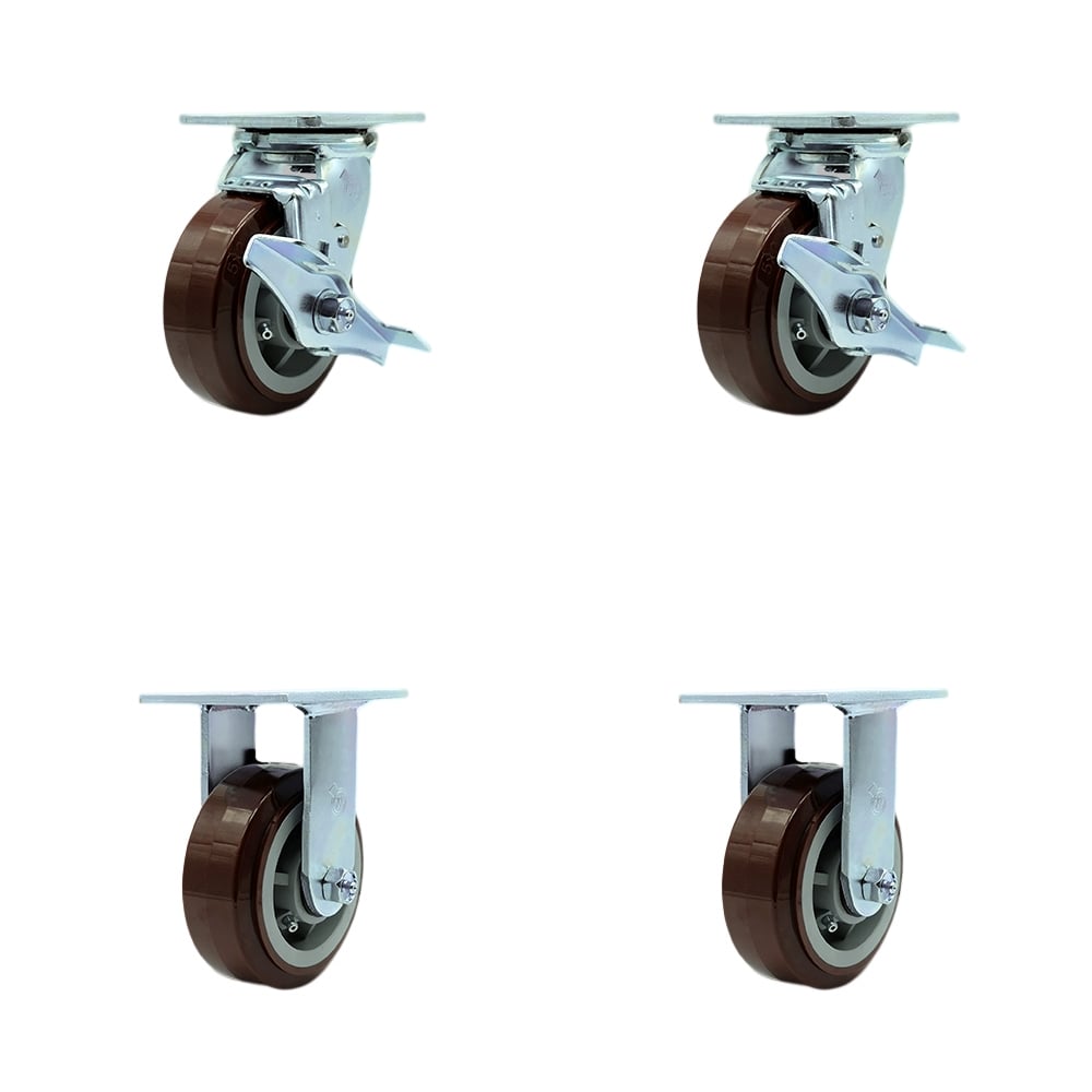 Stainless Steel Heavy Duty Swivel Caster with 5 in. Polyurethane Wheels & Ball Bearings - 3000 lbs Total Capacity - Set of 4