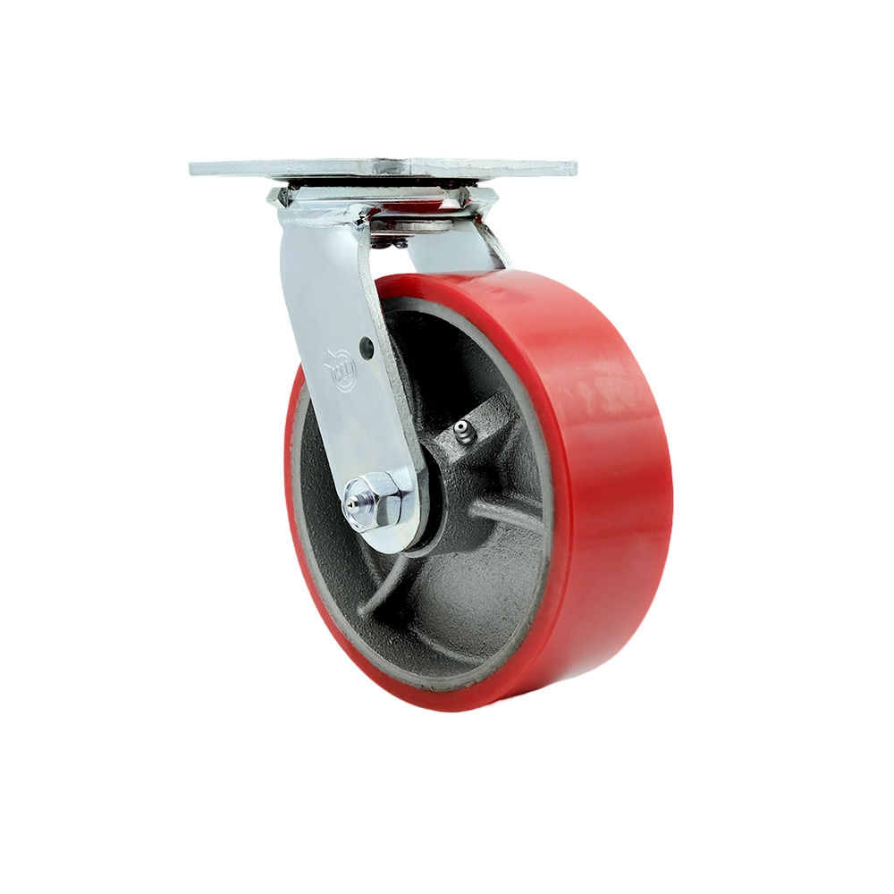 SCC-30CS620-PUB-RS Heavy Duty Swivel Top Plate Caster with 6 in. Red Polyurethane on Cast Iron Wheel & Ball Bearings - 1200 lbs Capacity per Caster