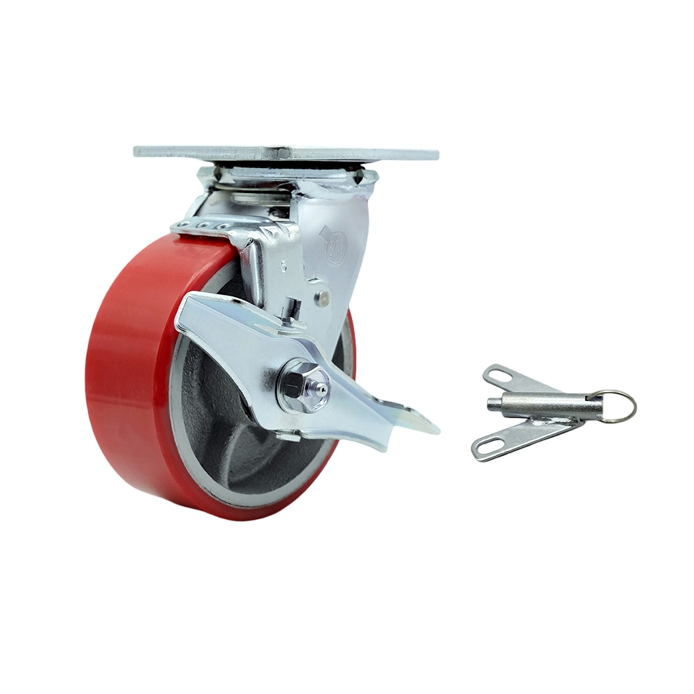 Heavy Duty Swivel Caster - Red - 5 in. - with Top Lock Brake