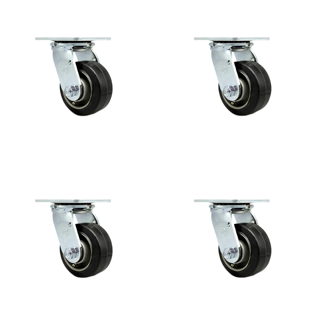 SCC-30CS420-RAB-BSL-4 Heavy Duty Swivel Caster with 4 in. Rubber on Aluminum Wheels & Ball Bearings - 1600 lbs Total Capacity - Set of 4