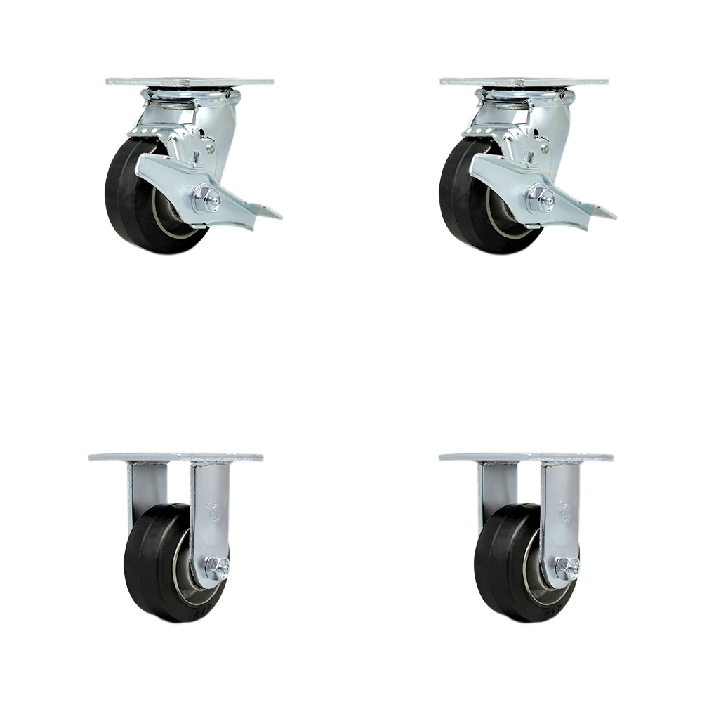 SCC-30CS420-RAB-TLB-2-R420-2 Heavy Duty Swivel Caster with 4 in. Rubber on Aluminum Wheels & Ball Bearings - 1600 lbs Total Capacity - Set of 4