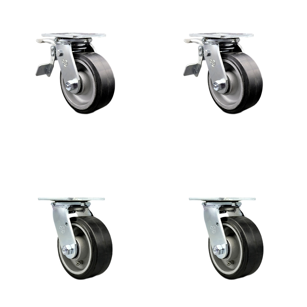 SCC-TTL30S520-RAB-2-BSL-2 Heavy Duty Swivel Caster with 5 in. Rubber on Aluminum Wheels & Ball Bearings - Set of 4