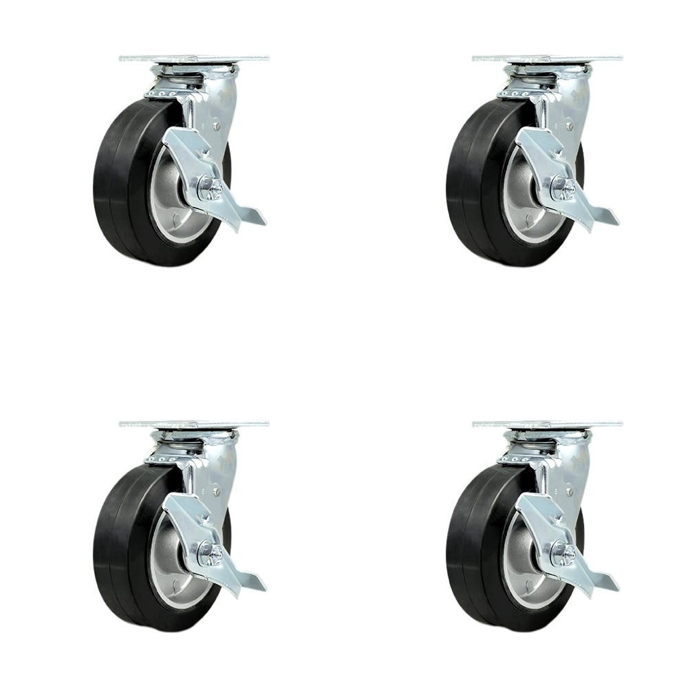SCC-30CS620-RAB-TLB-BSL-4 Heavy Duty Swivel Caster with 6 in. Rubber on Aluminum Wheels & Ball Bearings - Set of 4