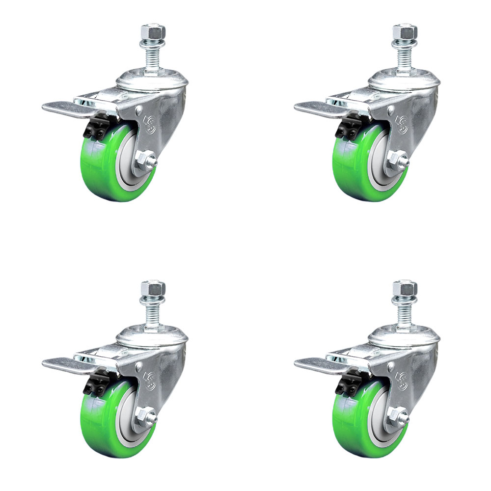 SCC-TSTTL20S314-PPUB-GRN-121315-4 Polyurethane Swivel Threaded Stem Caster with 3 x 1.25 in. Green Wheels & 0.5 in. Stems - Set of 4