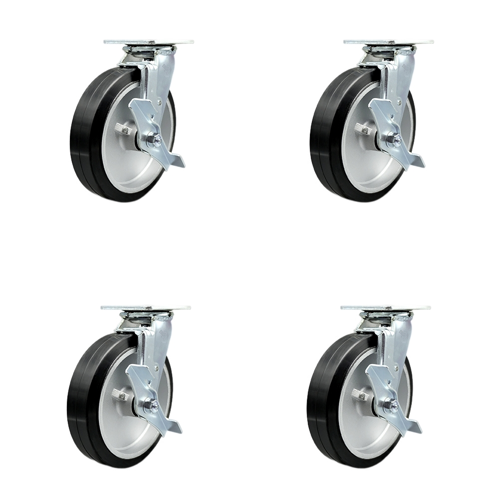 SCC-30CS820-RAB-TLB-BSL-2-TLB-2 Heavy Duty Swivel Caster with 8 in. Rubber on Aluminum Wheels & Ball Bearings - Set of 4
