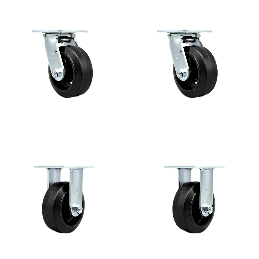 SCC-30CS520-RSB-2-R520-2 Heavy Duty Swivel Caster with 5 in. Rubber on Metal Wheels & Ball Bearings - 1600 lbs Total Capacity - Set of 4