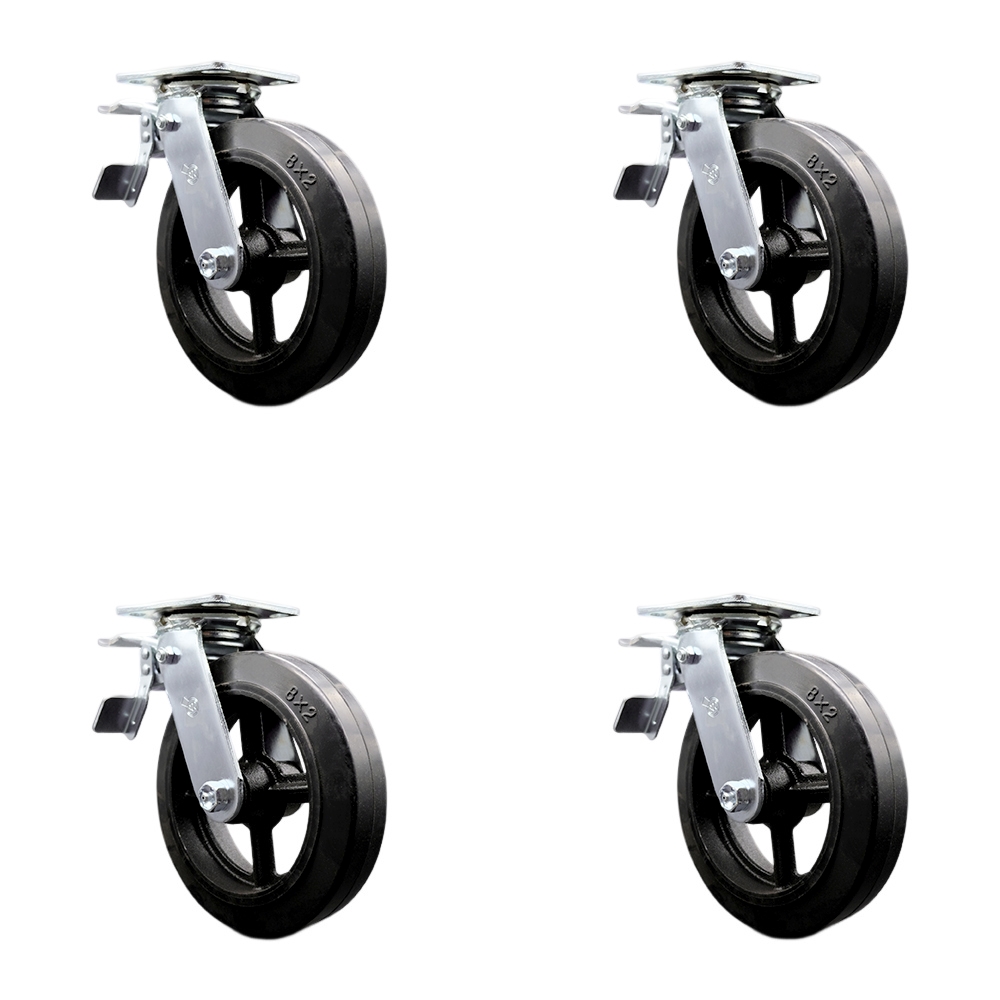 SCC-TTL30S820-RSB-4 Heavy Duty Swivel Caster with 8 in. Rubber on Metal Wheels & Ball Bearings - 2000 lbs Total Capacity - Set of 4