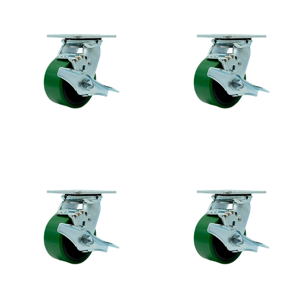 SCC-30CS420-PUB-GB-TLB-BSL-4 Heavy Duty Swivel Caster with 4 in. Green Polyurethane on Cast Iron Wheels & Ball Bearings - Set of 4