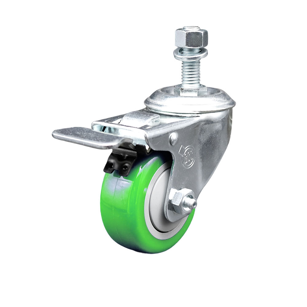 SCC-TSTTL20S3514-PPUB-GRN-M1215 Polyurethane Swivel Threaded Stem Caster with 3.5 x 1.25 in. Green Wheel & 12 mm Stem & Total Locking Brake