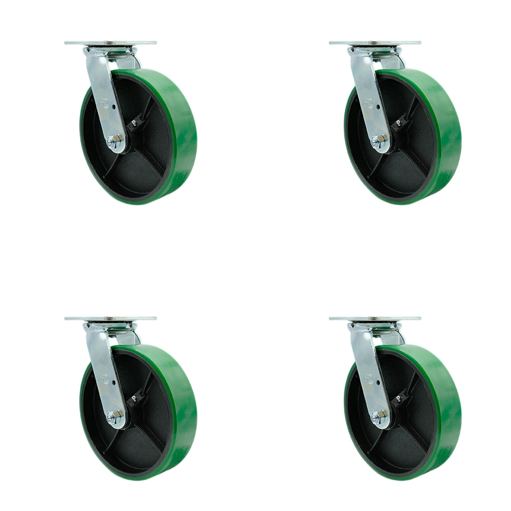 SCC-30CS820-PUB-GB-4 Heavy Duty Swivel Caster with 8 in. Green Polyurethane on Cast Iron Wheels & Ball Bearings - 5000 lbs Total Capacity - Set of 4