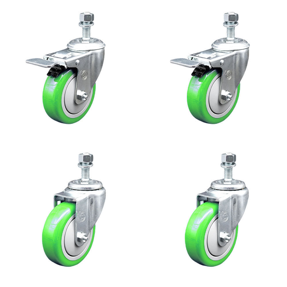 SCC-TSTTL20S414-PPUB-GRN-121315-2-S-2 Polyurethane Swivel Threaded Stem Caster with 4 x 1.25 in. Green Wheels & 0.5 in. Stems - Set of 4