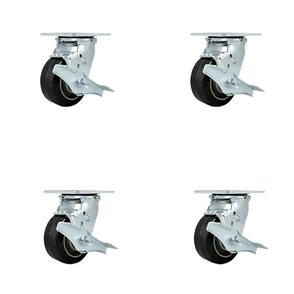 SCC-30CS420-RAB-TLB-BSL-4 Heavy Duty Swivel Caster with 4 in. Rubber on Aluminum Wheels & Ball Bearings - Set of 4