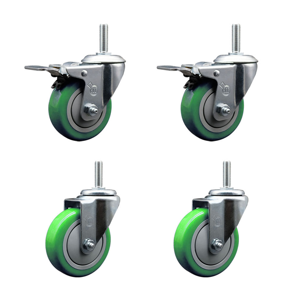 SCC-TSTTL20S414-PPUB-GRN-34212-2-S-2 Polyurethane Swivel Threaded Stem Caster with 4 x 1.25 in. Green Wheels & 0.75 in. Stems - Set of 4