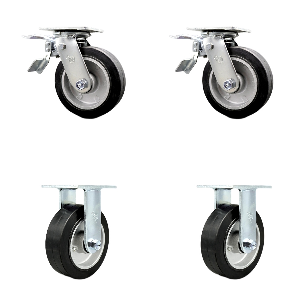 SCC-TTL30S620-RAB-2-R-2 Heavy Duty Swivel Caster with 6 in. Rubber on Aluminum Wheels & Ball Bearings - 2200 lbs Total Capacity - Set of 4