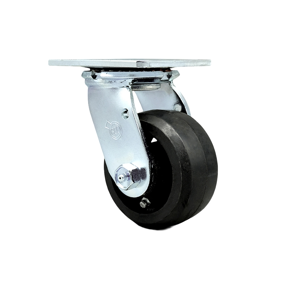 Heavy Duty Swivel Top Plate Caster with Bolt on Swivel Lock & 4 in. Rubber on Metal Wheel with Ball Bearings - 400 lbs Capacity per Caster