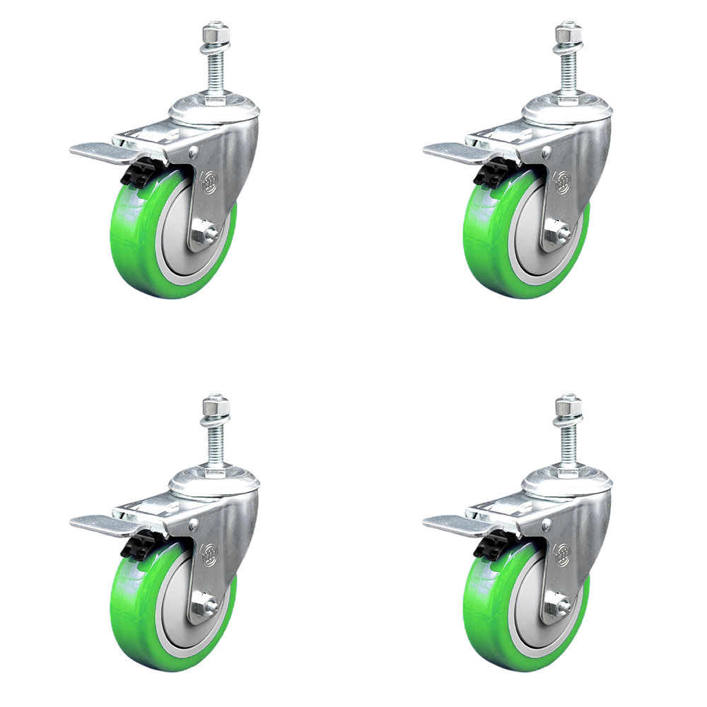 SCC-TSTTL20S414-PPUB-GRN-381615-4 Polyurethane Swivel Threaded Stem Caster with 4 x 1.25 in. Green Wheels & 0.38 in. Stems - Set of 4