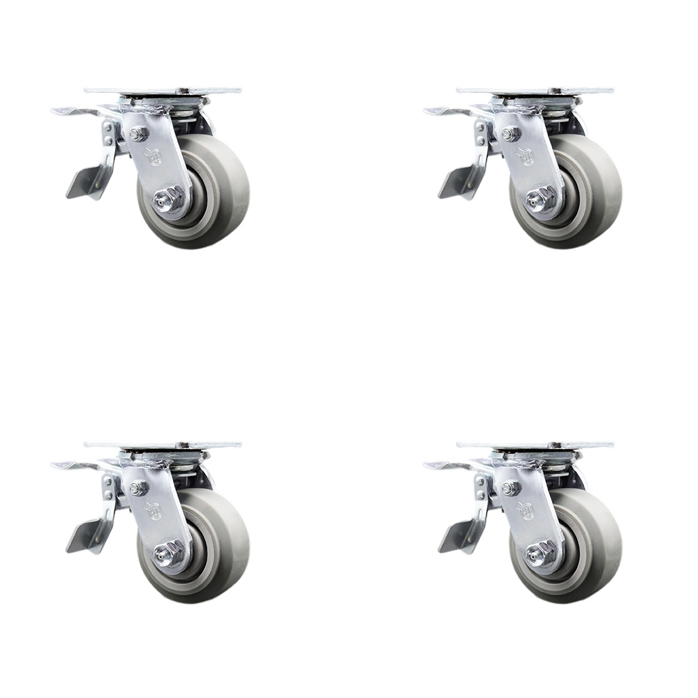 SCC-TTL30S420-TPRBF-4 Heavy Duty Swivel Caster with 4 in. Thermoplastic Rubber Flat Tread Wheels & Ball Bearings - 1200 lbs Total Capacity - Set of 4