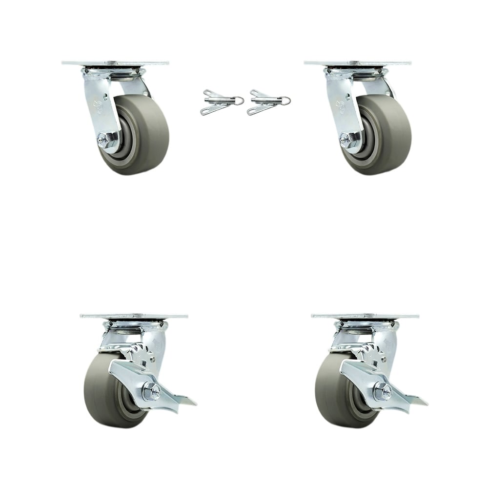 SCC-30CS420-TPRBF-BSL-2-TLB-2 Heavy Duty Swivel Caster with 4 in. Thermoplastic Rubber Flat Tread Wheels & Ball Bearings - Set of 4